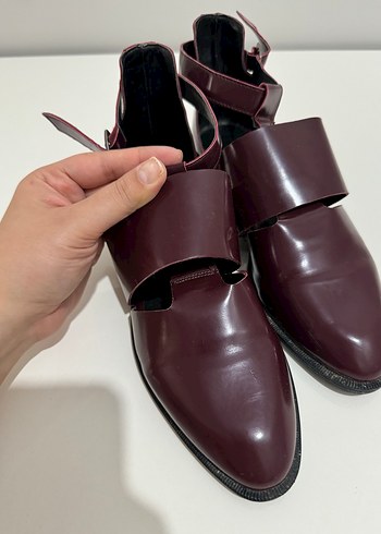 Bordo Deri Kadın Tokalı Topuklu Sandalet - Görsel 6