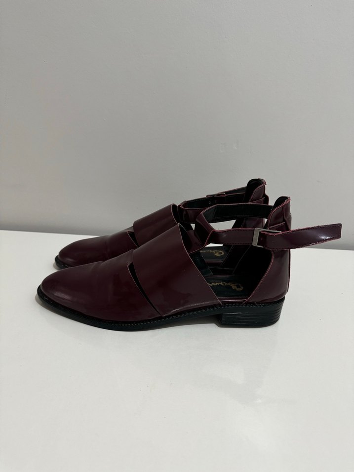 Bordo Deri Kadın Tokalı Topuklu Sandalet - Görsel 4