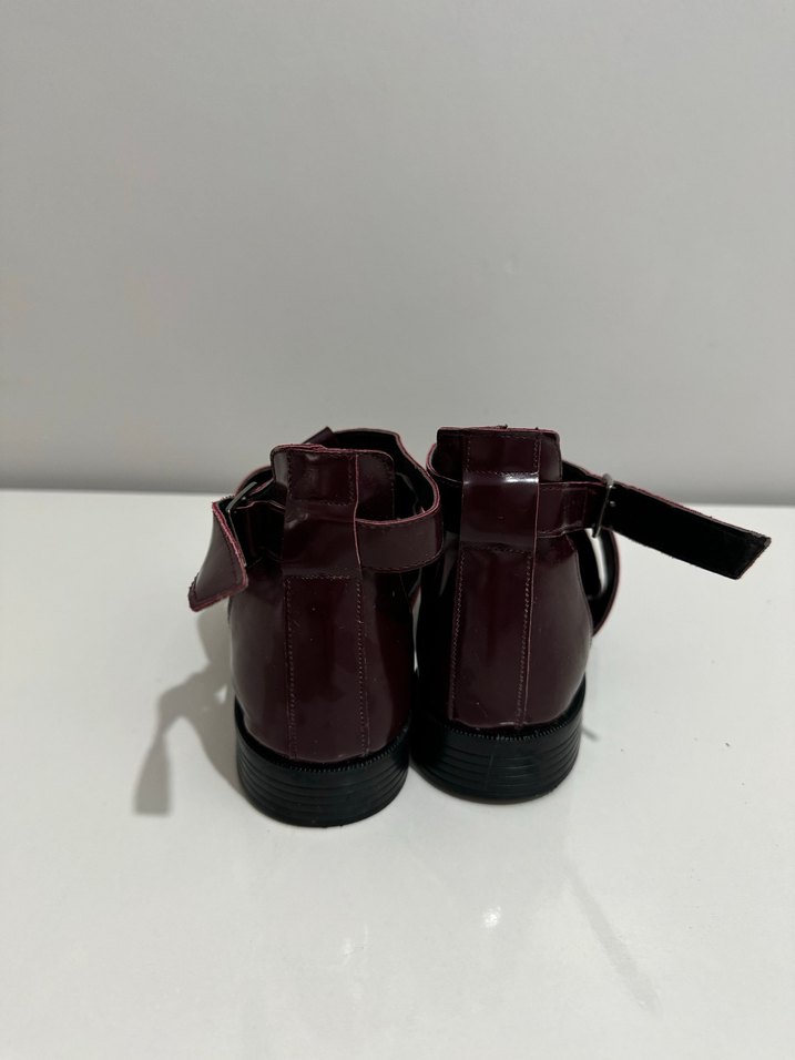 Bordo Deri Kadın Tokalı Topuklu Sandalet - Görsel 3