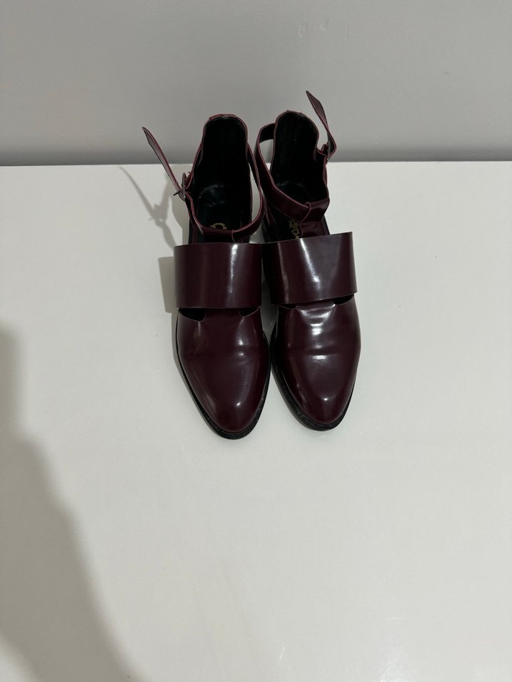 Bordo Deri Kadın Tokalı Topuklu Sandalet - Görsel 2