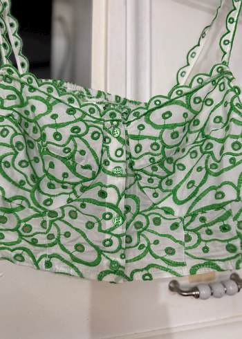 Yeşil Nakışlı Dantel Detaylı Mini Bustiyer - Görsel 2