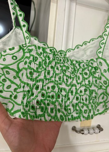 Yeşil Nakışlı Dantel Detaylı Mini Bustiyer - Görsel 5