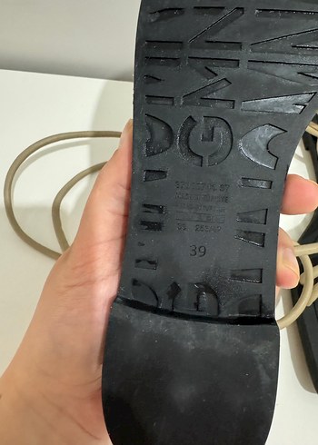 Bej Yılan Desenli Bağcıklı Topuklu Kadın Sandalet - Görsel 5