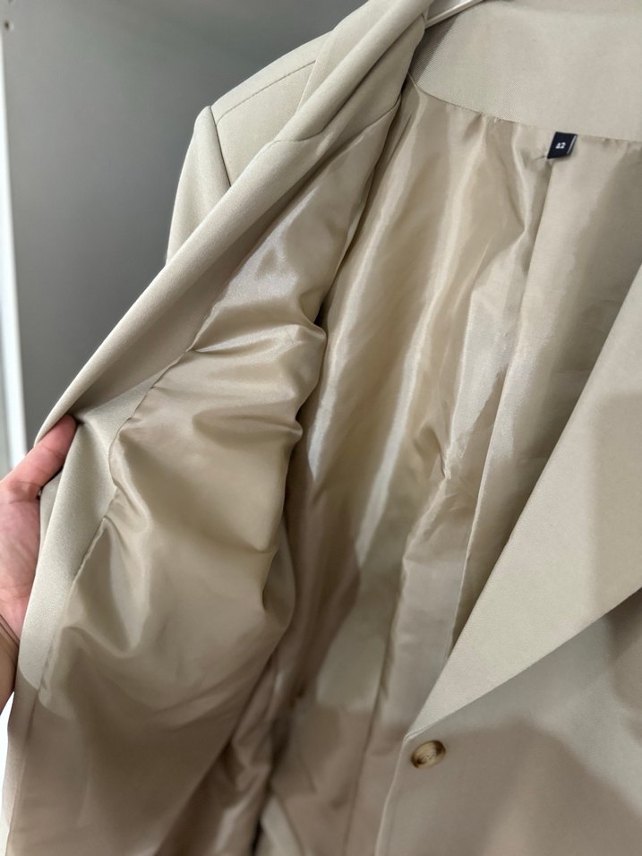 Bej Düğmeli Kadın Blazer Ceket - Görsel 5