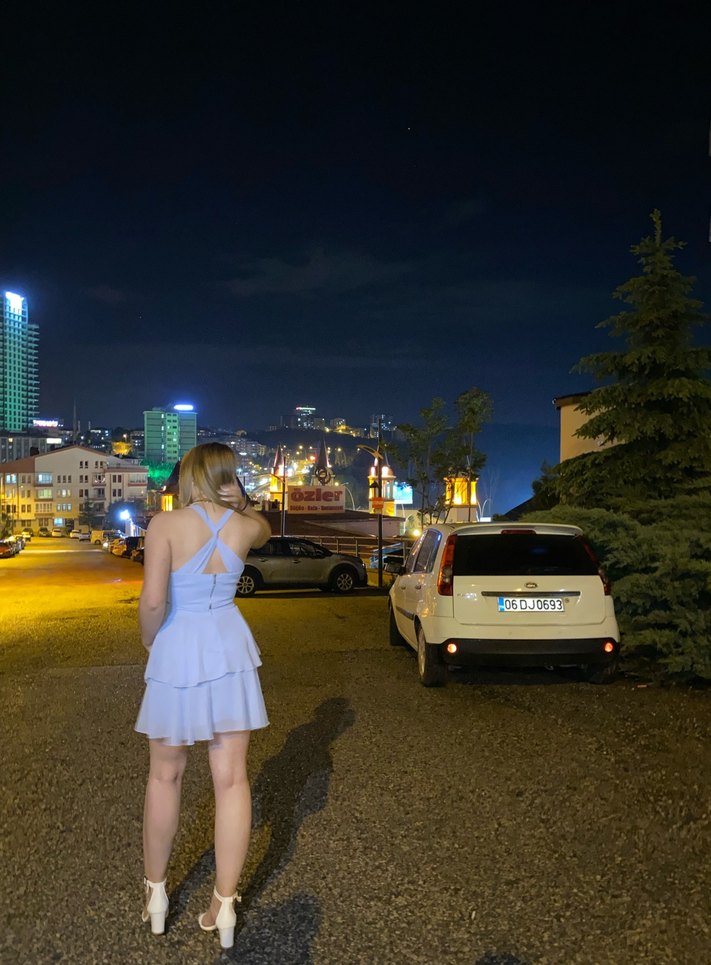 Mavi Drapeli Straplez Mini Elbise - Görsel 2