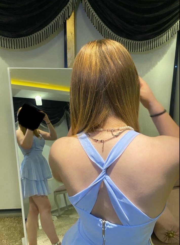 Mavi Drapeli Straplez Mini Elbise - Görsel 3