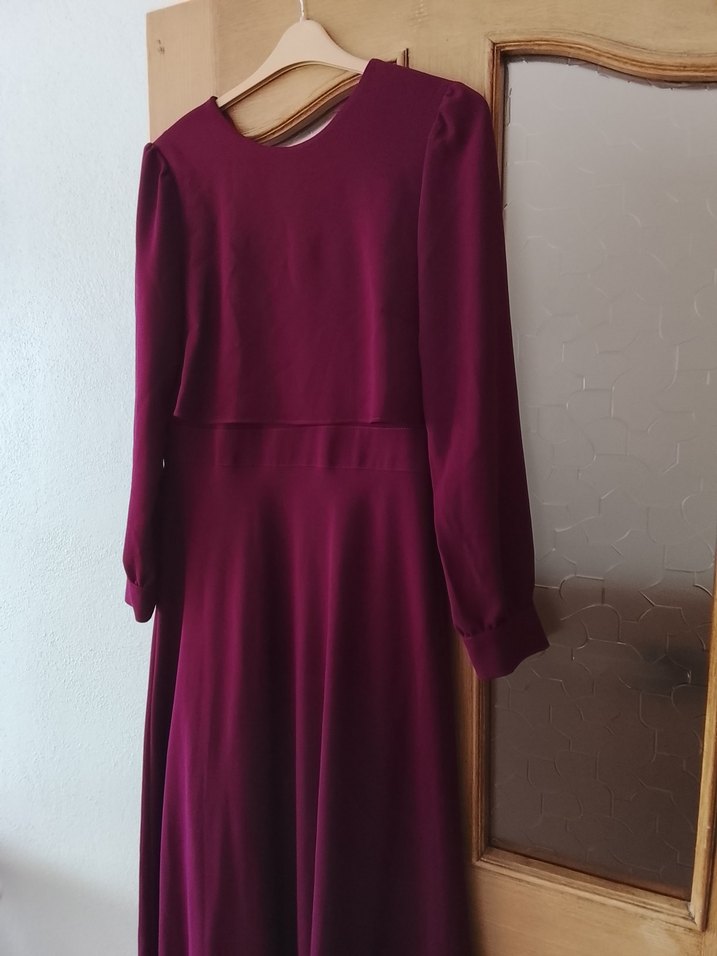 mor Uzun Kollu Salaş Uzun Elbise - Görsel 2