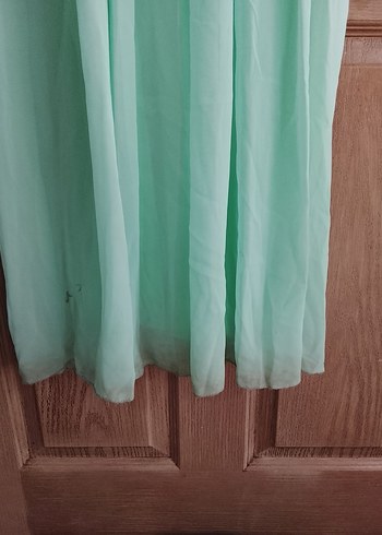 su yeşili Drapeli Nakışlı Uzun Abiye Elbise - Görsel 5