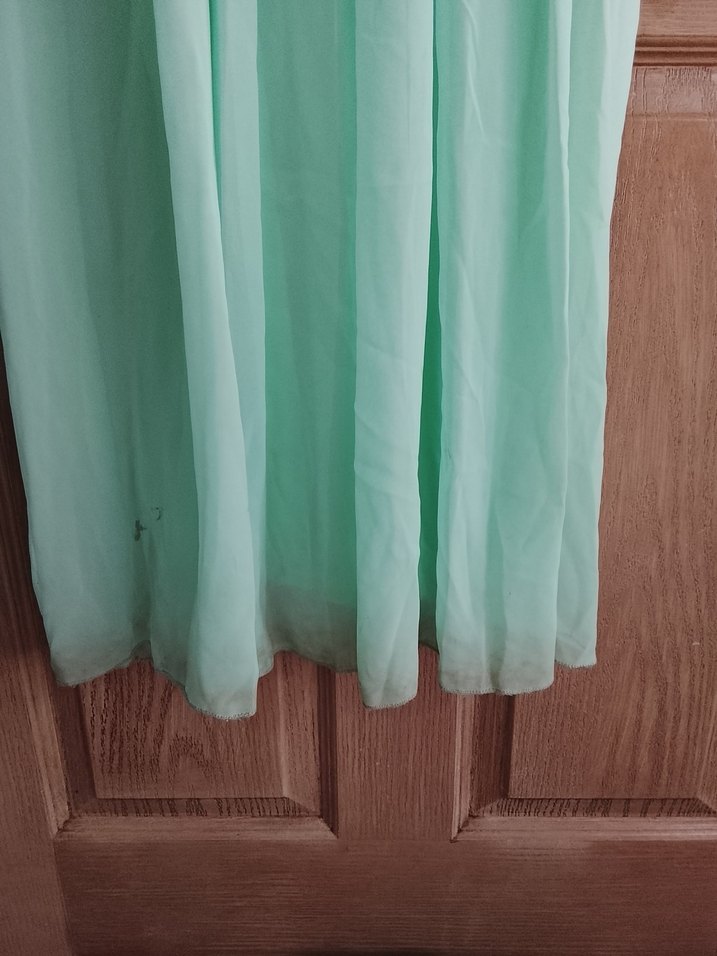 su yeşili Drapeli Nakışlı Uzun Abiye Elbise - Görsel 5