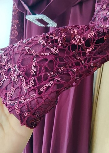 Bordo V Yaka Uzun Abiye Elbise - Görsel 3