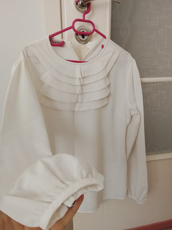 Piliseli Beyaz Kadın Keten Gömlek - Görsel 2