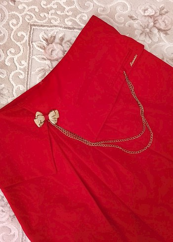 Drapeli kırmızı Kadın Etek - Görsel 2