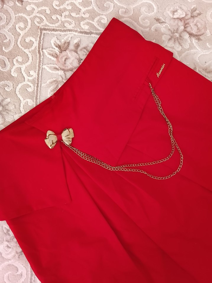 Drapeli kırmızı Kadın Etek - Görsel 2