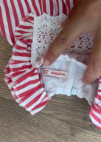 3-6 Ay Beden Kız Çocuk Kırmızı Nakışlı Fırfırlı Elbise