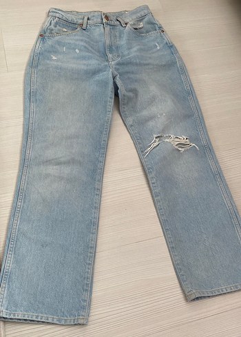 Kadın Mavi Midi Boy Bol Kesim Denim Jean