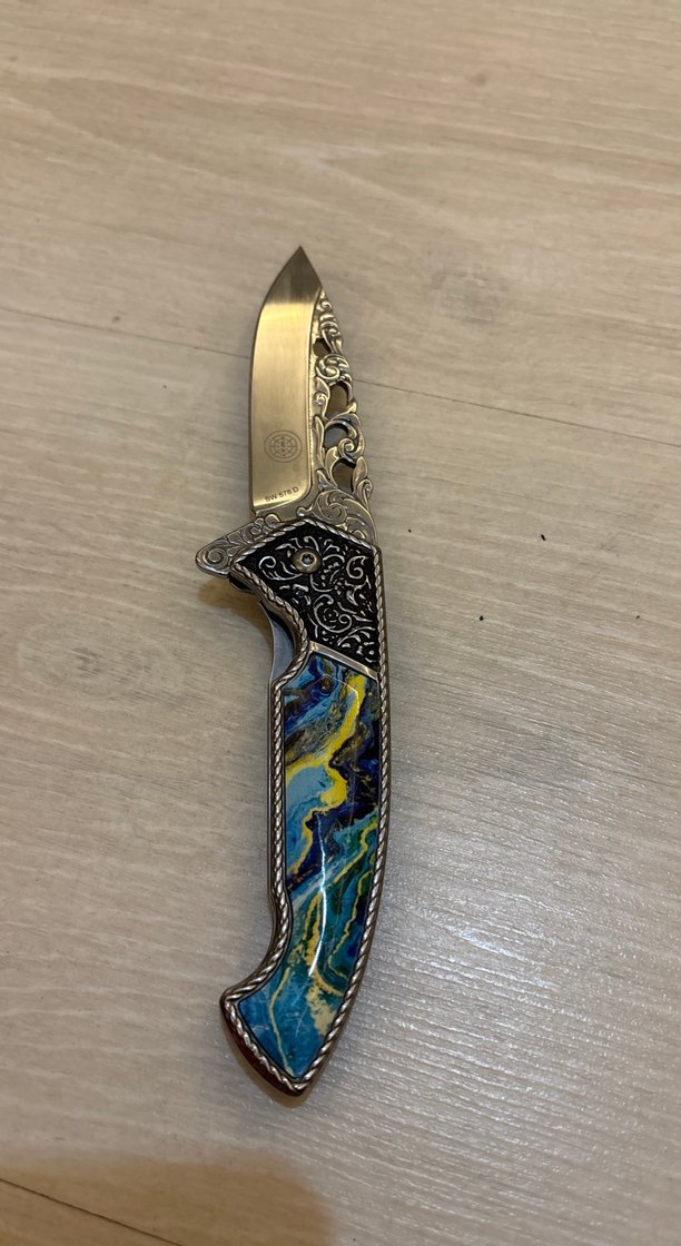 Turkuaz Renkli İşlemeli Katlanır Bıçak - Görsel 2