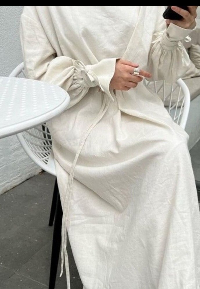 Uzun, bol kesim, keten elbise - Görsel 2