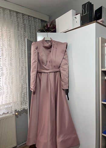 Pembe Uzun Drapeli Kadın Elbise - Görsel 2