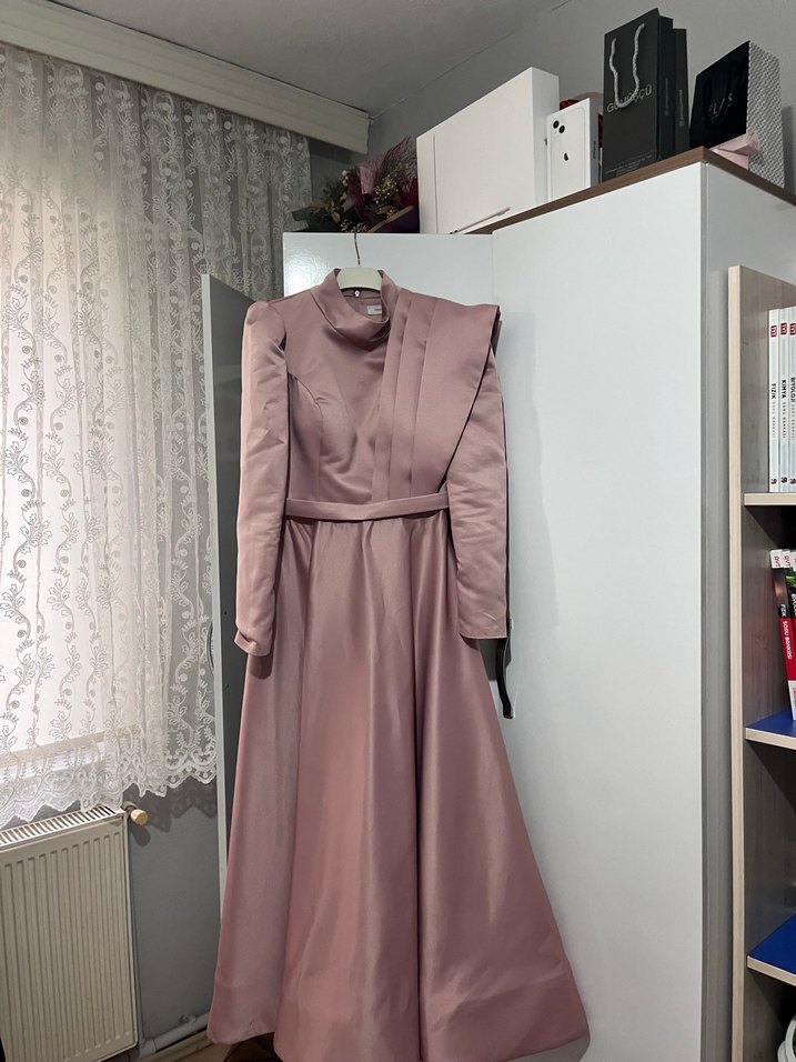 Pembe Uzun Drapeli Kadın Elbise - Görsel 2