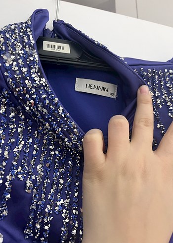 BÜYÜK BEDEN Uzun Kollu Mor Nakışlı Abiye Elbise - Görsel 4