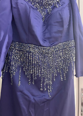 BÜYÜK BEDEN Uzun Kollu Mor Nakışlı Abiye Elbise - Görsel 2