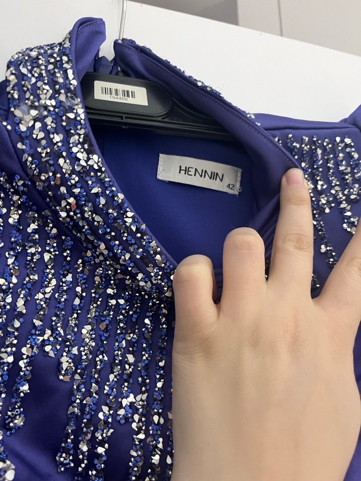 BÜYÜK BEDEN Uzun Kollu Mor Nakışlı Abiye Elbise - Görsel 4