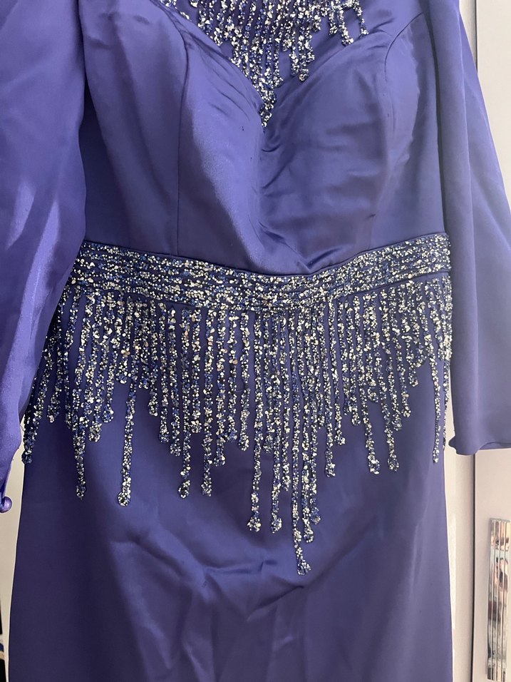 BÜYÜK BEDEN Uzun Kollu Mor Nakışlı Abiye Elbise - Görsel 2