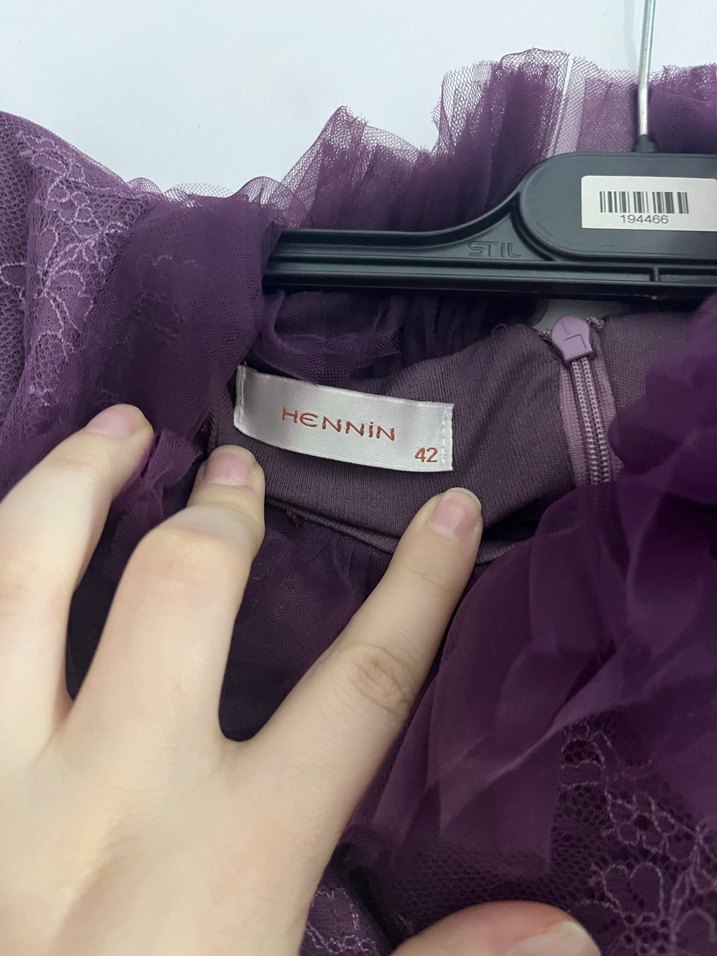 Uzun Kollu Mor Vintage Abiye Elbise - Görsel 5