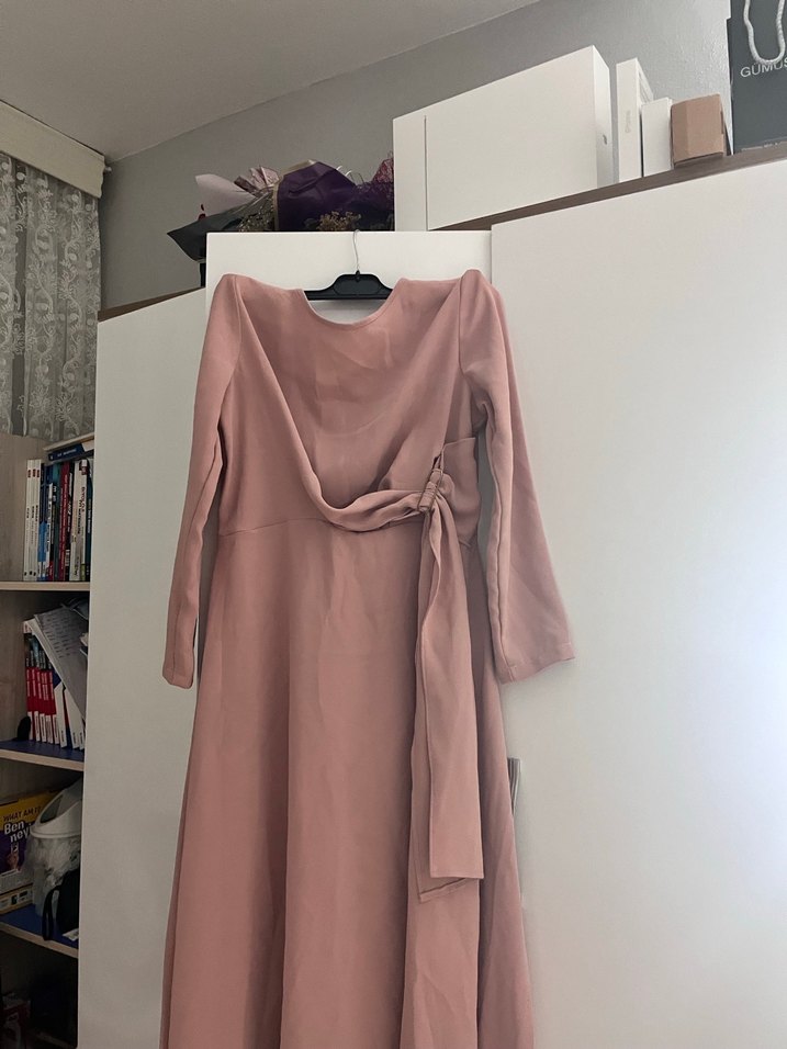 Pembe Uzun Kollu Salaş Kadın Elbise - Görsel 4