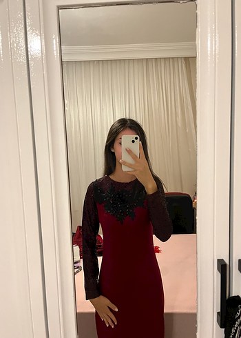 Abiye Bordo V Yaka Uzun Gotik Abiye Elbise