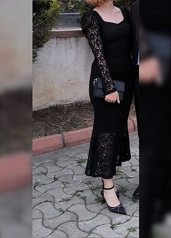m Beden siyah Renk Dantelli elbise 