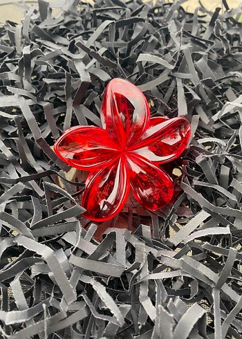 Parlak Kırmızı Cam Çiçek Toka Lotus Toka - Görsel 2