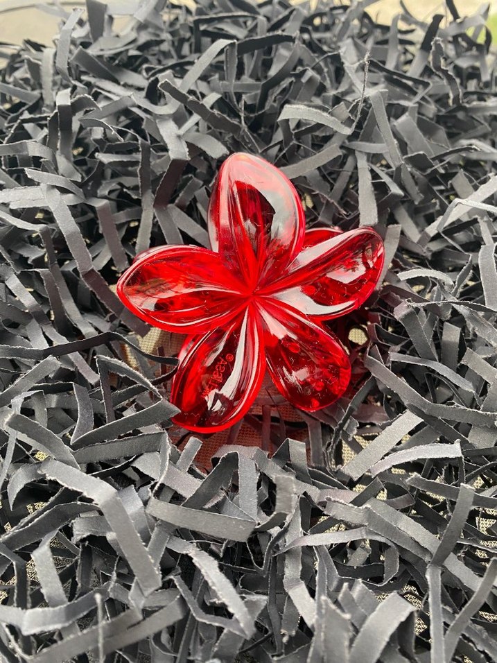 Parlak Kırmızı Cam Çiçek Toka Lotus Toka - Görsel 2