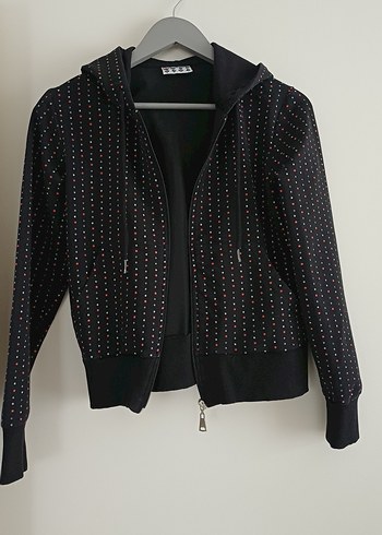 Sweatshirt Puantiyeli Kapüşonlu Fermuarlı - Görsel 3