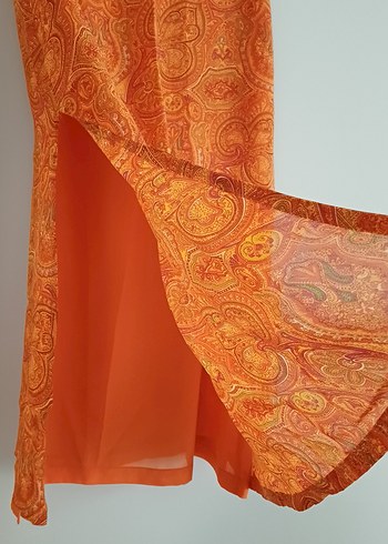 Turuncu Bohem Uzun Şifon Takım - Görsel 4