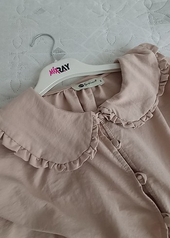 Diğer Bej Renkli Fırfırlı bebe yaka tunik gömlek