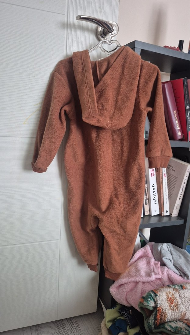 Kahverengi Kapüşonlu Bebek Tulumu - Görsel 2