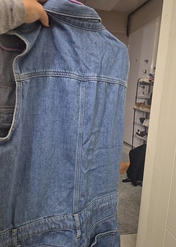 Kadın Mavi Kot Tulum, Kemerli, Kolsuz - Görsel 3