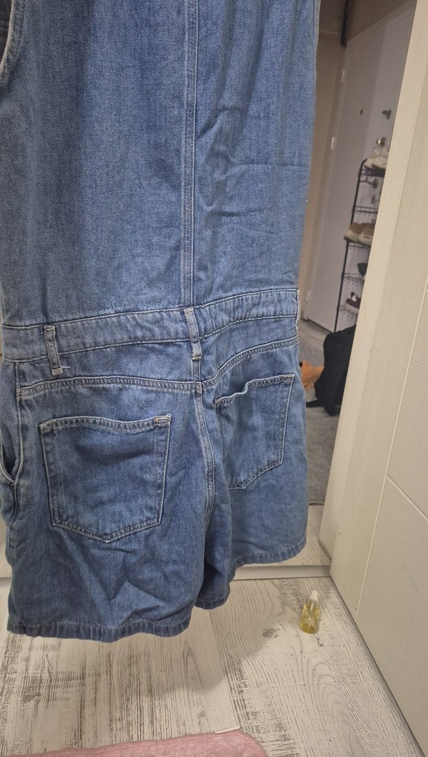 Kadın Mavi Kot Tulum, Kemerli, Kolsuz - Görsel 2