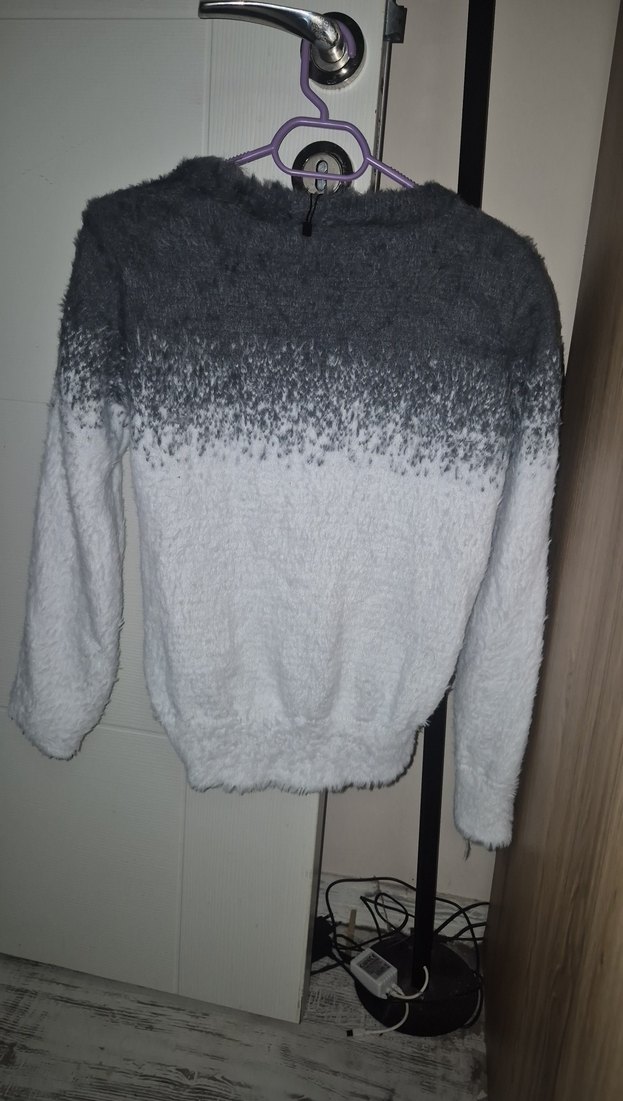 Gri Beyaz Bağlama Desenli Uzun Kollu Triko Kazak - Görsel 3