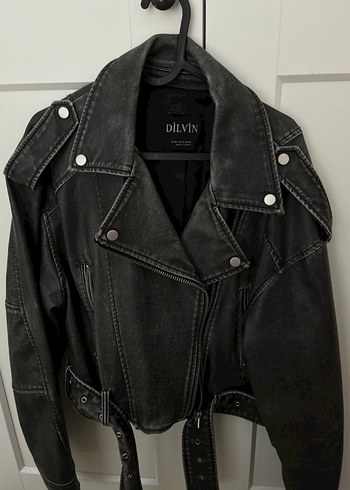DILVIN Siyah Deri Biker Ceket