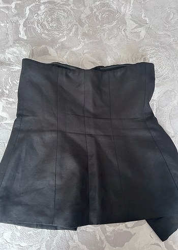 H&M Siyah Straplez Düğmeli Midi keten Büstiyer - Görsel 3