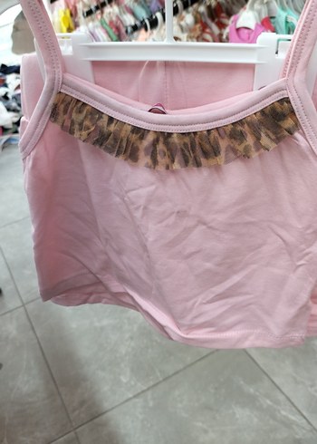 Kız Çocuk Pembe İnce Askılı Atlet şortlu takım