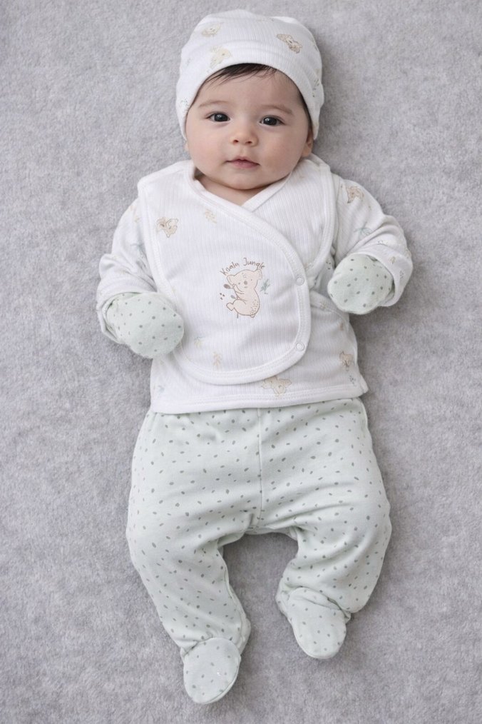 Beyaz Nakışlı Bebek Kız Hastane Kıyafeti - Görsel 3
