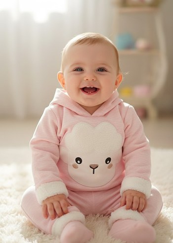 Kız Bebek Kapüşonlu Pembe Kürklü Tulum 6912 ay bedenler - Görsel 2