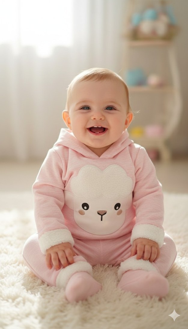 Kız Bebek Kapüşonlu Pembe Kürklü Tulum 6912 ay bedenler - Görsel 2