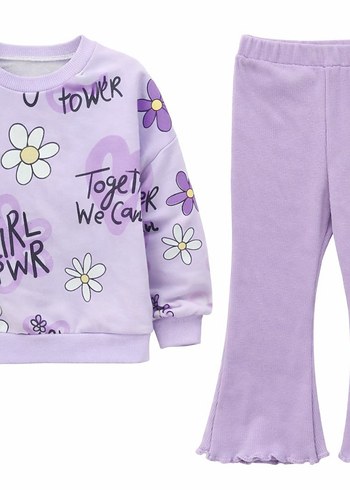 Mor Bağlamalı Desenli Kız Çocuk Eşofman Takımı - Görsel 2