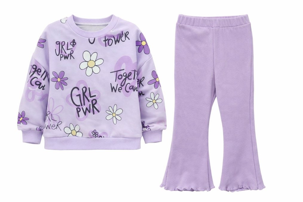 Mor Bağlamalı Desenli Kız Çocuk Eşofman Takımı - Görsel 2