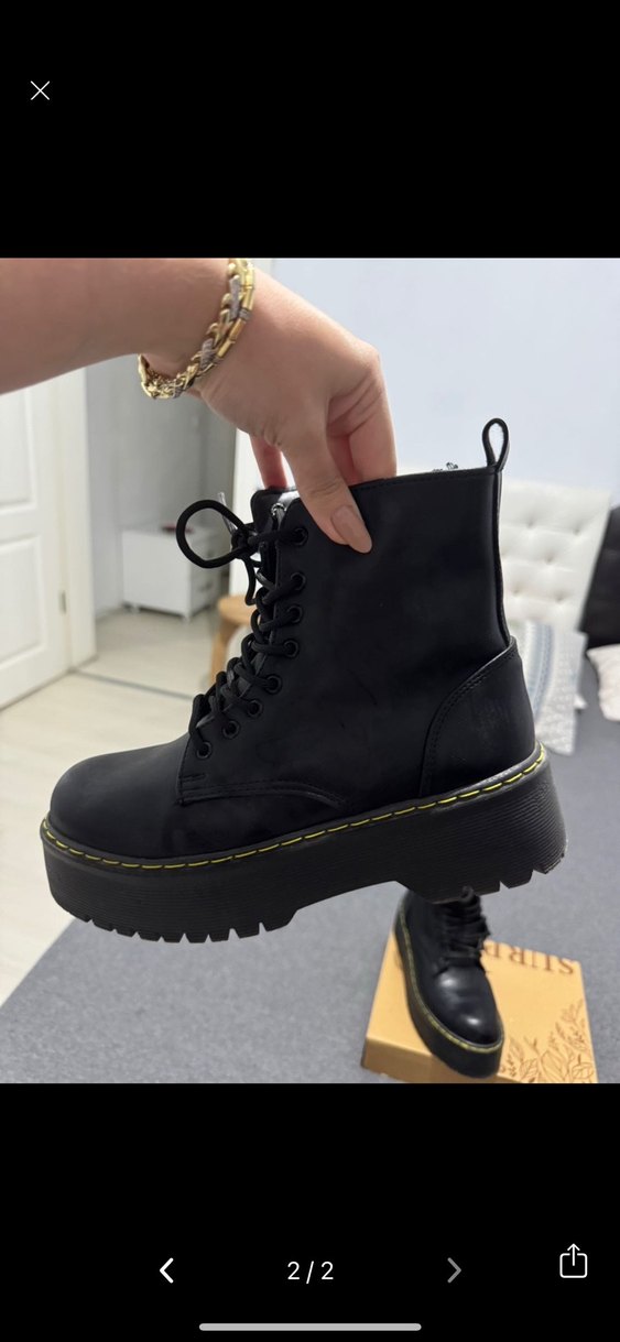 Siyah Deri Platform Topuklu Punk Botlar - Görsel 2