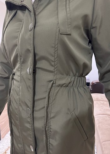 Düğmeli Haki Midi Kadın Ceket - Görsel 3